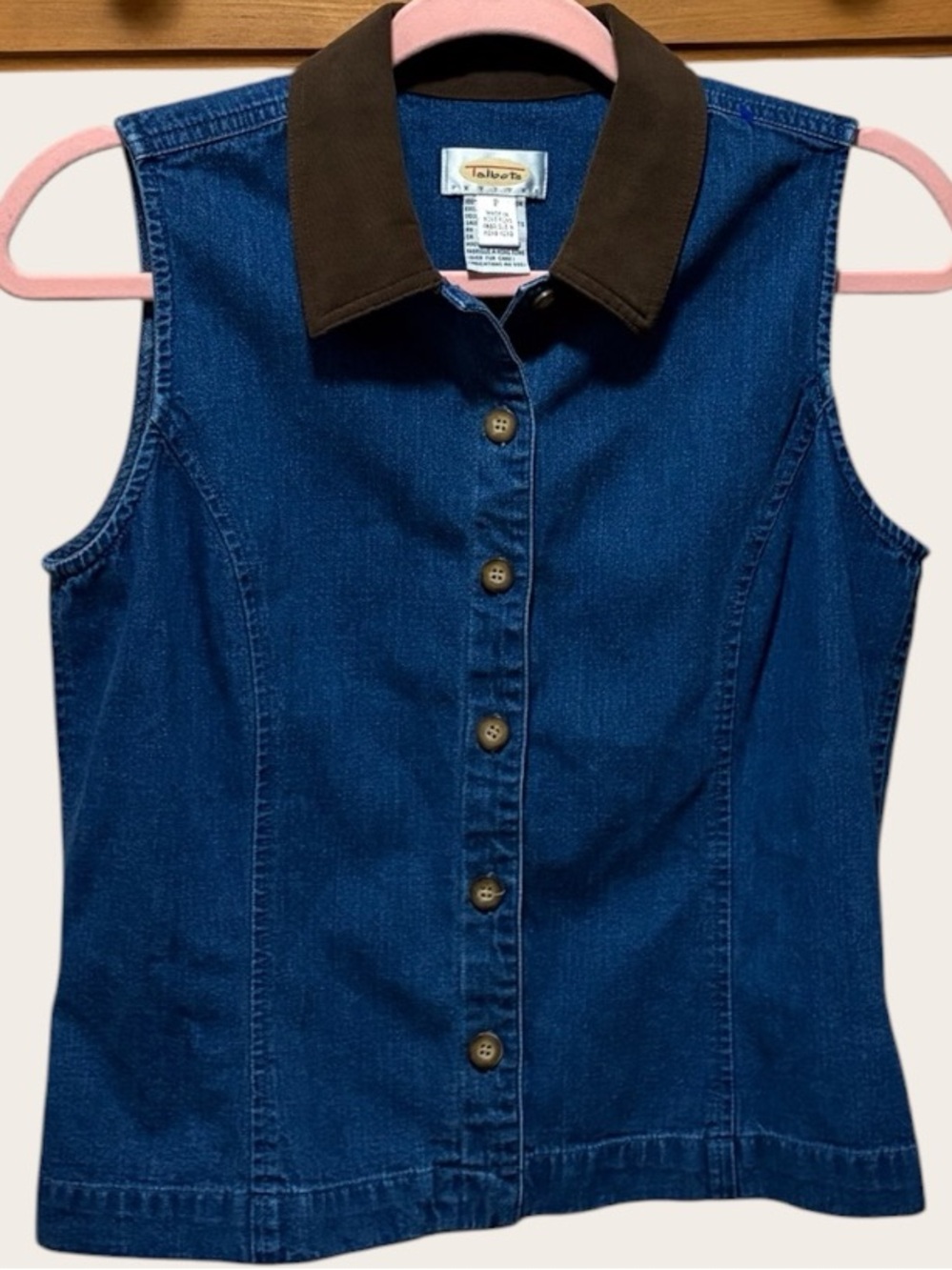 Talbots Petite Denim Vest Women’s 100% Cotton Blue Button Front Sleeveless Top